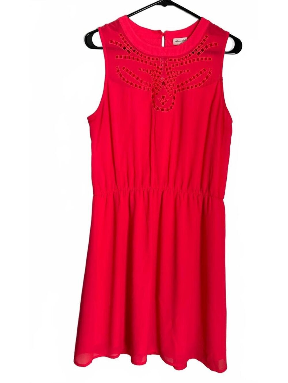 Maison Jules Sleeveless Mini Dress Size Large Neon Coral Eyelet Coquette Girl